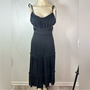 PAIGE Inesa Black Midi Dress with Tie Straps